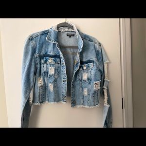 Distressed cropped denim jean jacket medium